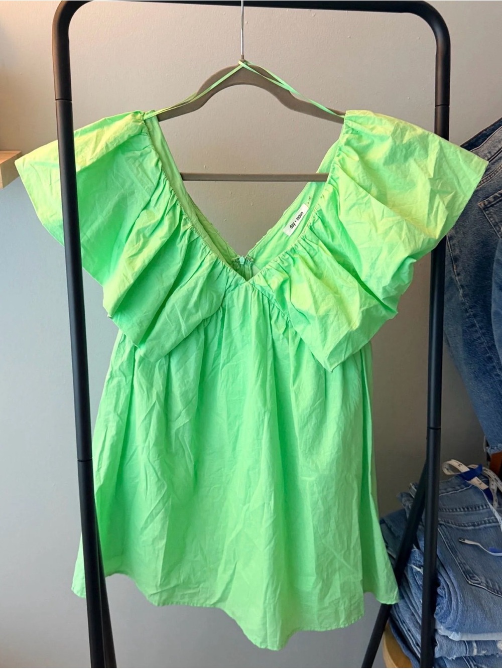 Neon Green Ruffle Mini Dress with V-Neck